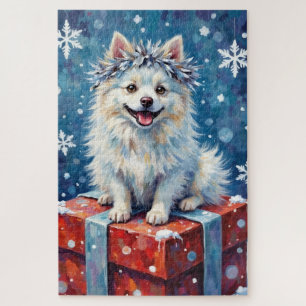 Funkelnde American Eskimo Dog Festtags-Kissen Puzzle