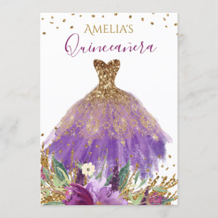 Funkelnde Amethyst Kleid Quinceanera Einladung
