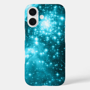 Funkelnde aqua- und tealfarbene Himmelsterne iPhone 16 Hülle