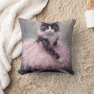 Funkelnde Ballerina-Katze im rosa Tutu Kissen