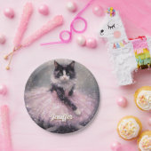 Funkelnde Ballerina-Katze im rosa Tutu Pappteller (Party)