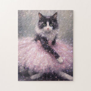 Funkelnde Ballerina-Katze im rosa Tutu Puzzle