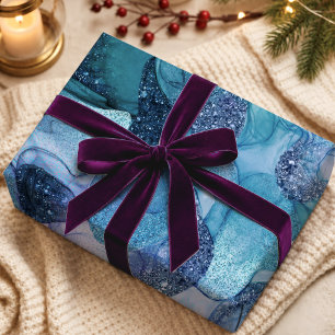 Funkelnde Blaue Aqua-Fluid-Marmormuster-Textur Geschenkpapier