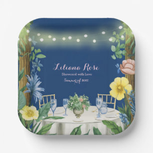 Funkelnde Blaue Blumen-Garten-Braut-Party Pappteller