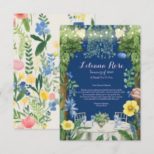 Funkelnde Blaue Blumengarten-Hochzeitsdusche Dankeskarte