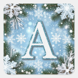 🎄 Funkelnde Buchstabe A Weihnachtsmonogramm-Schne Quadratischer Aufkleber