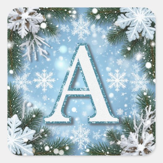 🎄 Funkelnde Buchstabe A Weihnachtsmonogramm-Schne Quadratischer Aufkleber (Vorderseite)