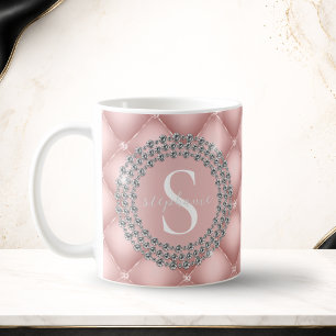 Funkelnde Diamanten Blush Pink Monogramm Custom Kaffeetasse