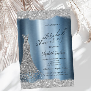 Funkelnde Diamanten Silbernes Kleid Blaues Brautba Einladung