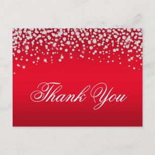 Funkelnde Diamantkonfetti Rot Ombre Danke Postkarte