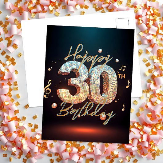Funkelnde Disco-Tanz 30. Geburtstagsfeier Postkarte