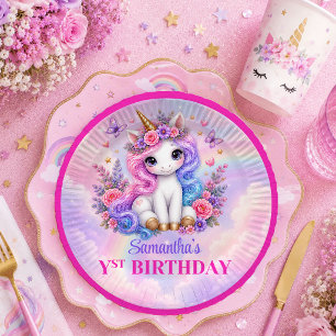 Funkelnde Einhorn-Pastellfarben Mädchen-Geburtstag Pappteller