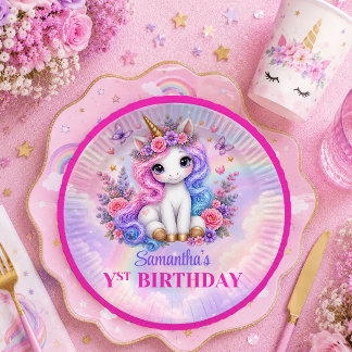 Funkelnde Einhorn-Pastellfarben Mädchen-Geburtstag Pappteller