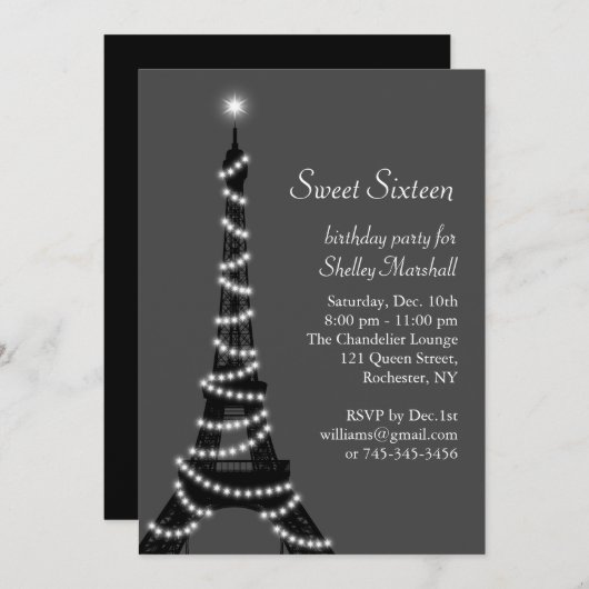 Funkelnde Einladung des Eiffelturm-Bonbon-16 (Vorne/Hinten)