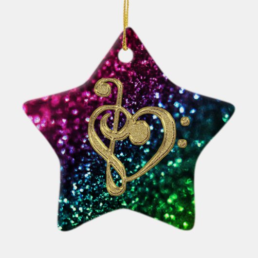 Funkelnde farbige Sterne mit Musik-Symbolen Keramikornament (Vorne)