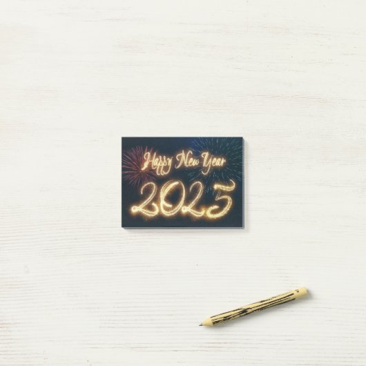 Funkelnde Feuerwerke - Glück im neuen Jahr 2025 Post-it Klebezettel (Auf Schreibtisch)