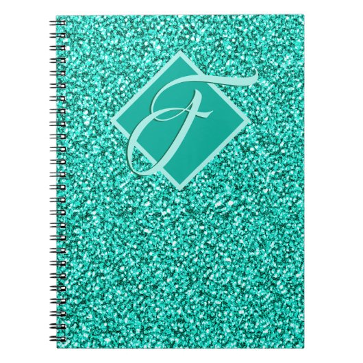 Funkelnde Glam Turquoise Blau Glitter Monogramm Notizblock (Vorderseite)