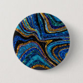Funkelnde Glamour Glitzer Mädchenmarmor Kunst blau Button (Vorderseite)