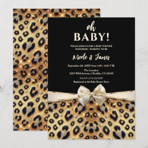 Funkelnde Glamour Gold Schwarz Leopardendruck Baby Einladung