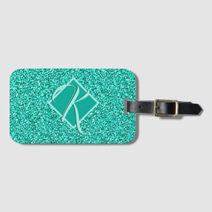 Funkelnde Glamour-Türkis-Blau-Glitzer-Monogramm Gepäckanhänger