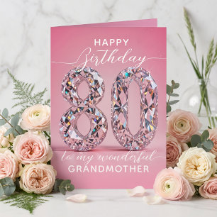 Funkelnde Glamouröse Pink-Diamant 80. Geburtstag Karte