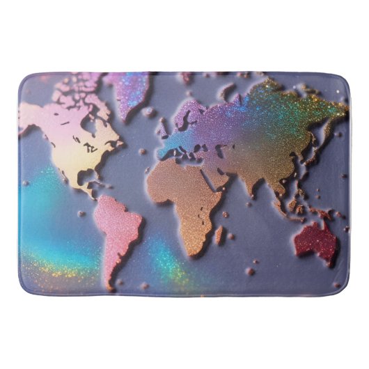 Funkelnde Glitter 3D farbenfrohe Weltkarte  Badematte (Vorderseite)