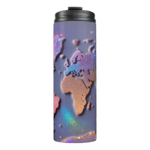 Funkelnde Glitter 3D farbenfrohe Weltkarte Thermosbecher