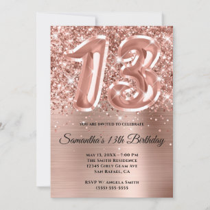 Funkelnde Glitter-Rose-Gold-Glam-13.-Geburtstag Einladung