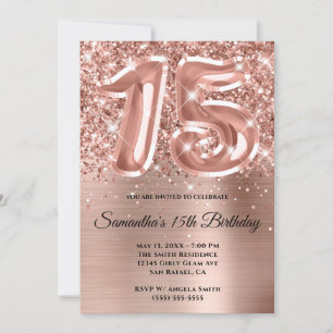 Funkelnde Glitter-Rose-Gold-Glam 15. Geburtstag Einladung