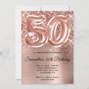 Funkelnde Glitter-Rose-Gold-Glamour 50. Geburtstag Einladung