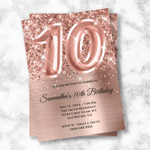 Funkelnde Glitter-Roségold-Glam 10. Geburtstag Einladung