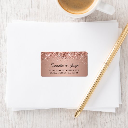 Funkelnde Glitter-Roségold-Gradient-Hochzeit Adressaufkleber (Insitu)