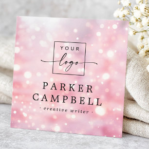 Funkelnde Glitterlichter rosa Logo chic Quadratische Visitenkarte