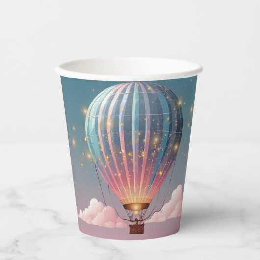 Funkelnde Glitzer Heißluftballon Babydusche Pappbecher (Vorderseite)