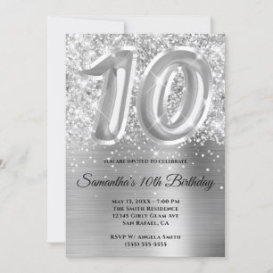 Funkelnde Glitzernde Silber Glam 10. Geburtstag Einladung