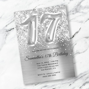 Funkelnde glitzernde Silber-Glamour 17. Geburtstag Einladung