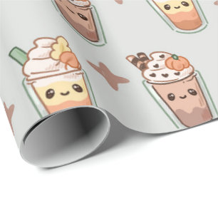 Funkelnde Herbstgetränke Kawaii Pastell-Muster Geschenkpapier