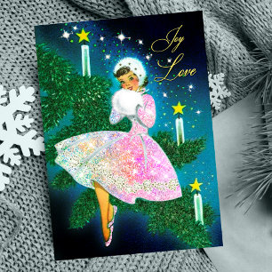 Funkelnde Irisierende Vintage-Weihnachtskerzen Mäd Feiertagskarte