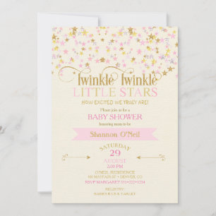 Funkelnde kleine Sterne Zwillings-Baby-Party Pink  Einladung