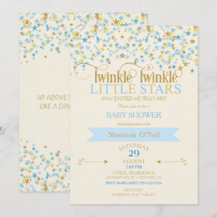 Funkelnde kleine Sterne Zwillingsbaby Jungen Gold  Einladung