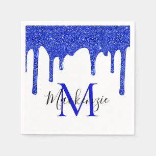 Funkelnde königsblaue Glittertropfen-Monogramm Serviette