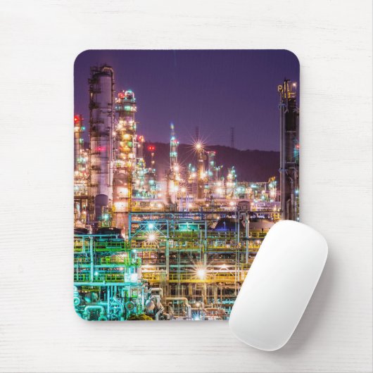 Funkelnde Licht-Erdölraffinerie-Nachtszene Mousepad (Mit Mouse)