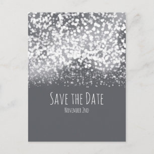 Funkelnde Lichter Grau Silber Modern Save the Date Ankündigungspostkarte
