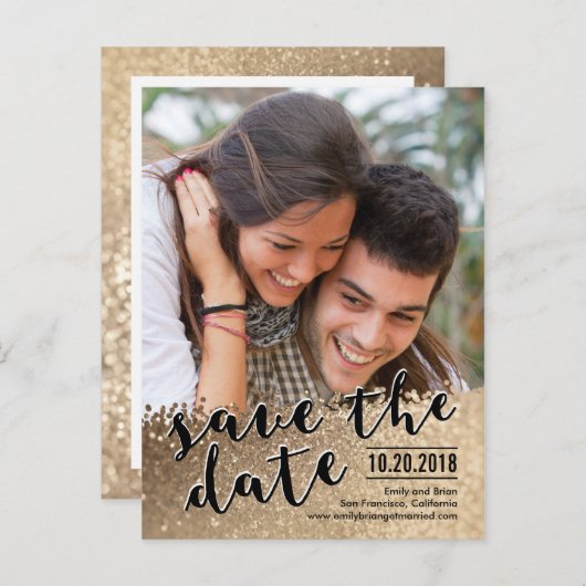 Funkelnde Liebe Save the Date Postkarte (Vorne/Hinten)