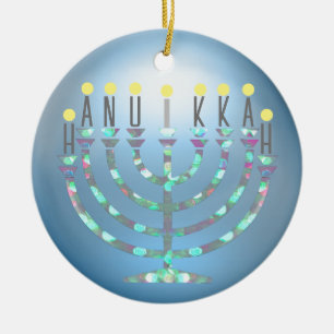Funkelnde Menora Chanukka-Weihnachtsdekoration Keramik Ornament