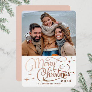 Funkelnde moderne Weihnachten FOTO Roségold Folien Feiertagskarte