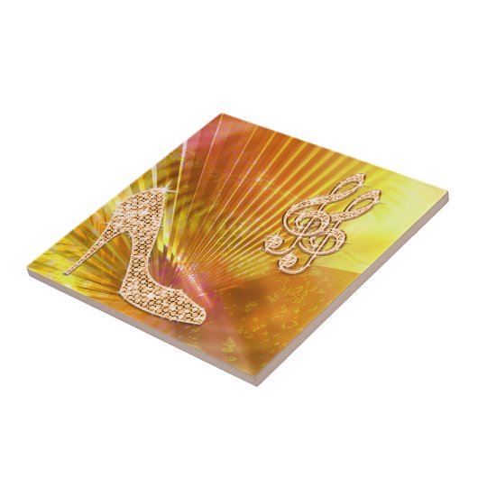 Funkelnde orange Musiknote & Stiletto-Absatz Fliese (Seite)