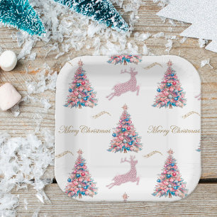 Funkelnde Pastell-Rentier-Weihnachts-Papierplatten Pappteller