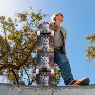 "Funkelnde Pfoten: Das bezaubernde Einhorn-Kätzche Skateboard