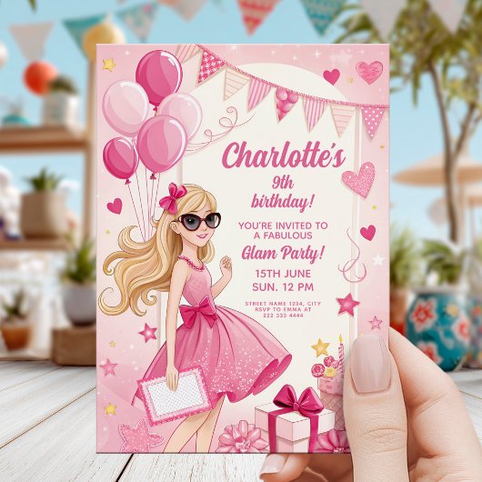 Funkelnde Pink Glam Geburtstagsfeier Einladung
